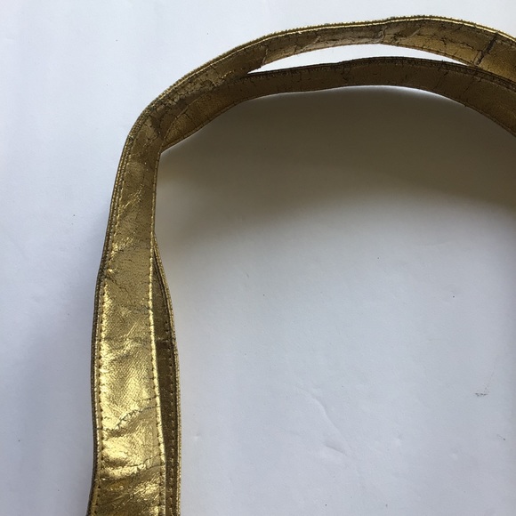 VINTAGE WHITING AND DAVIS GOLD LEATHER AND MESH BAG PURSE - Picture 14 of 16